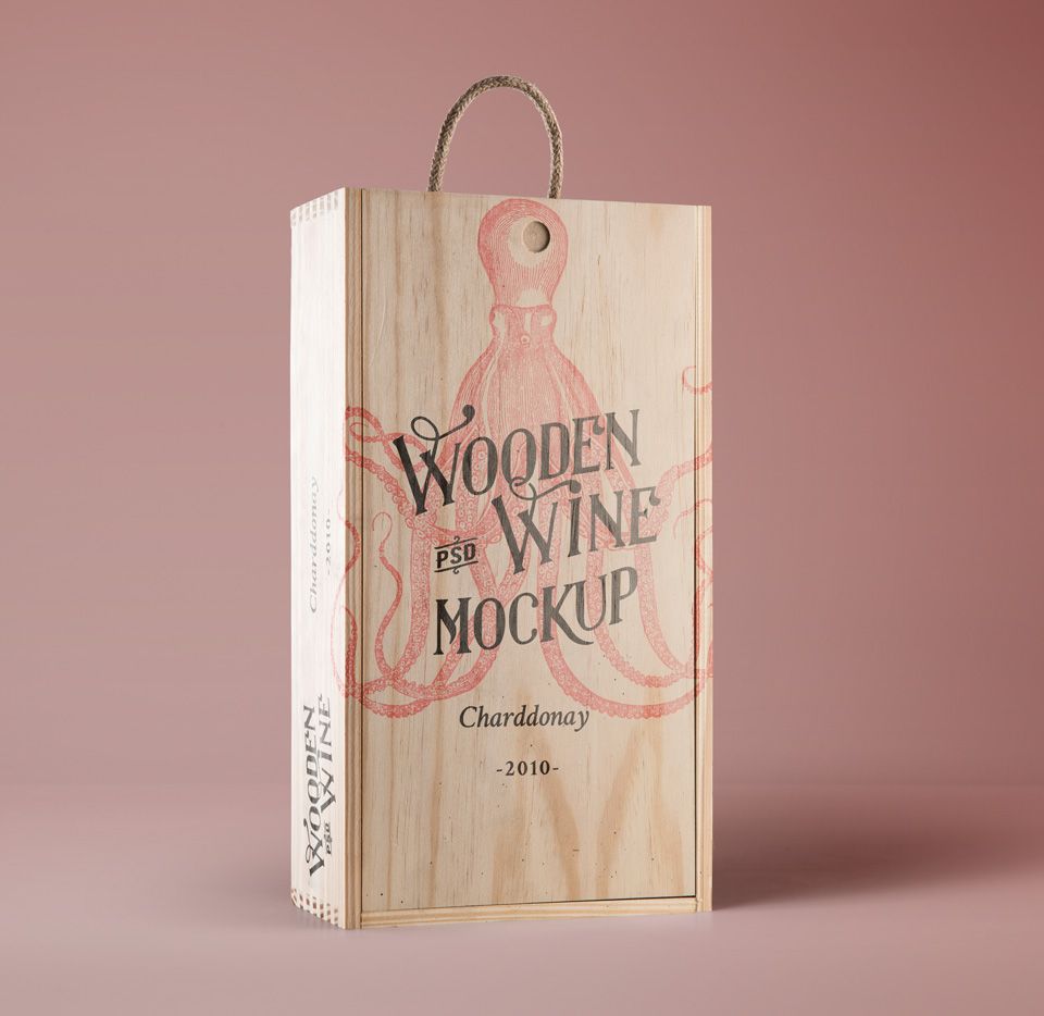 Psd Wine Wood Box Mockup Vol3